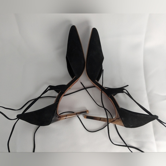 L'INTERVALLE Black Suede Heels Women ShoesSize 9 Made In Brazil Pointed Tip - Picture 6 of 10